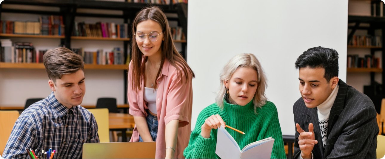 Students studying together in a classroom